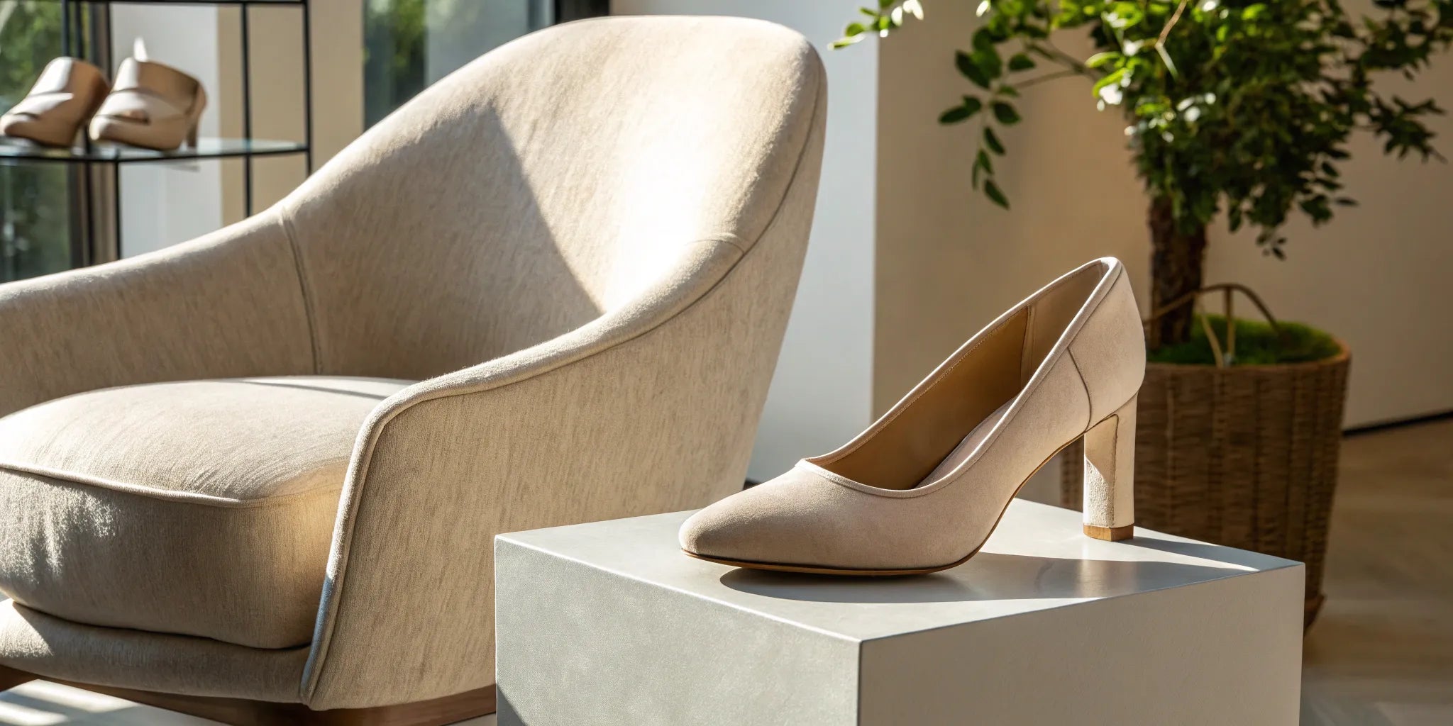 Stylish 2-inch beige heels.