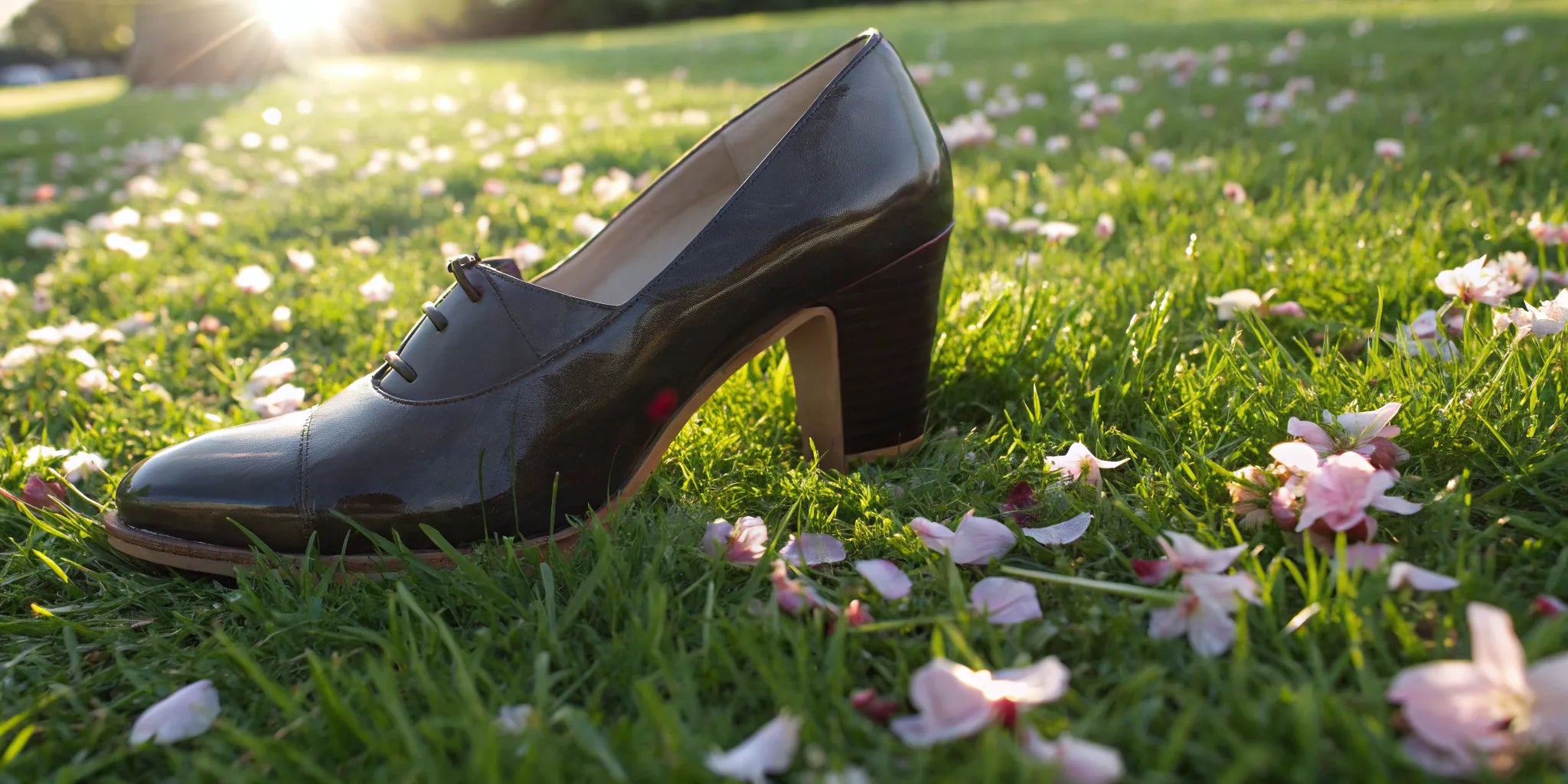 A black high boosters shoe with a block heel for a subtle height increase.