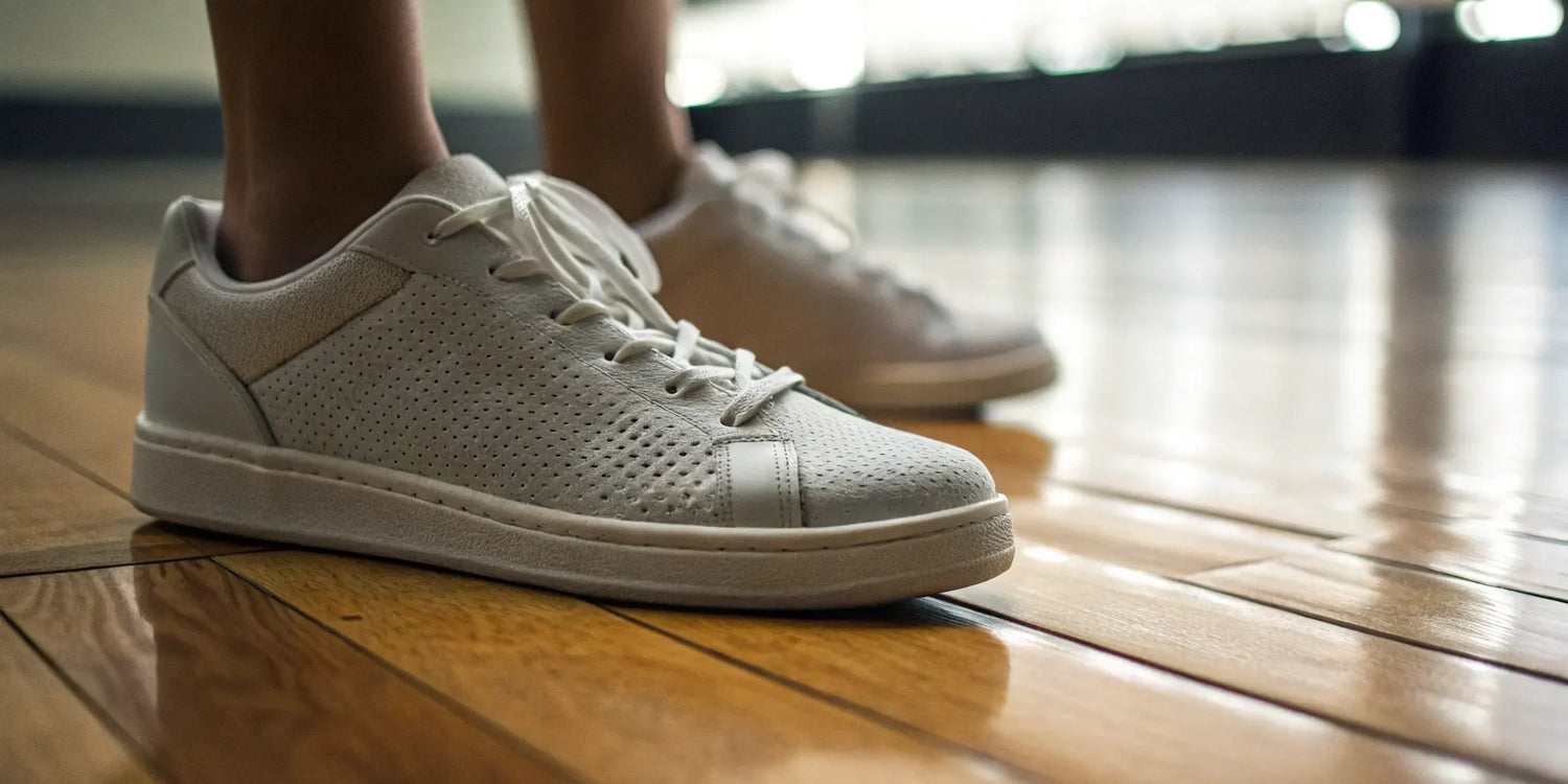 Stylish white elevator tennis shoes for added height and comfort.