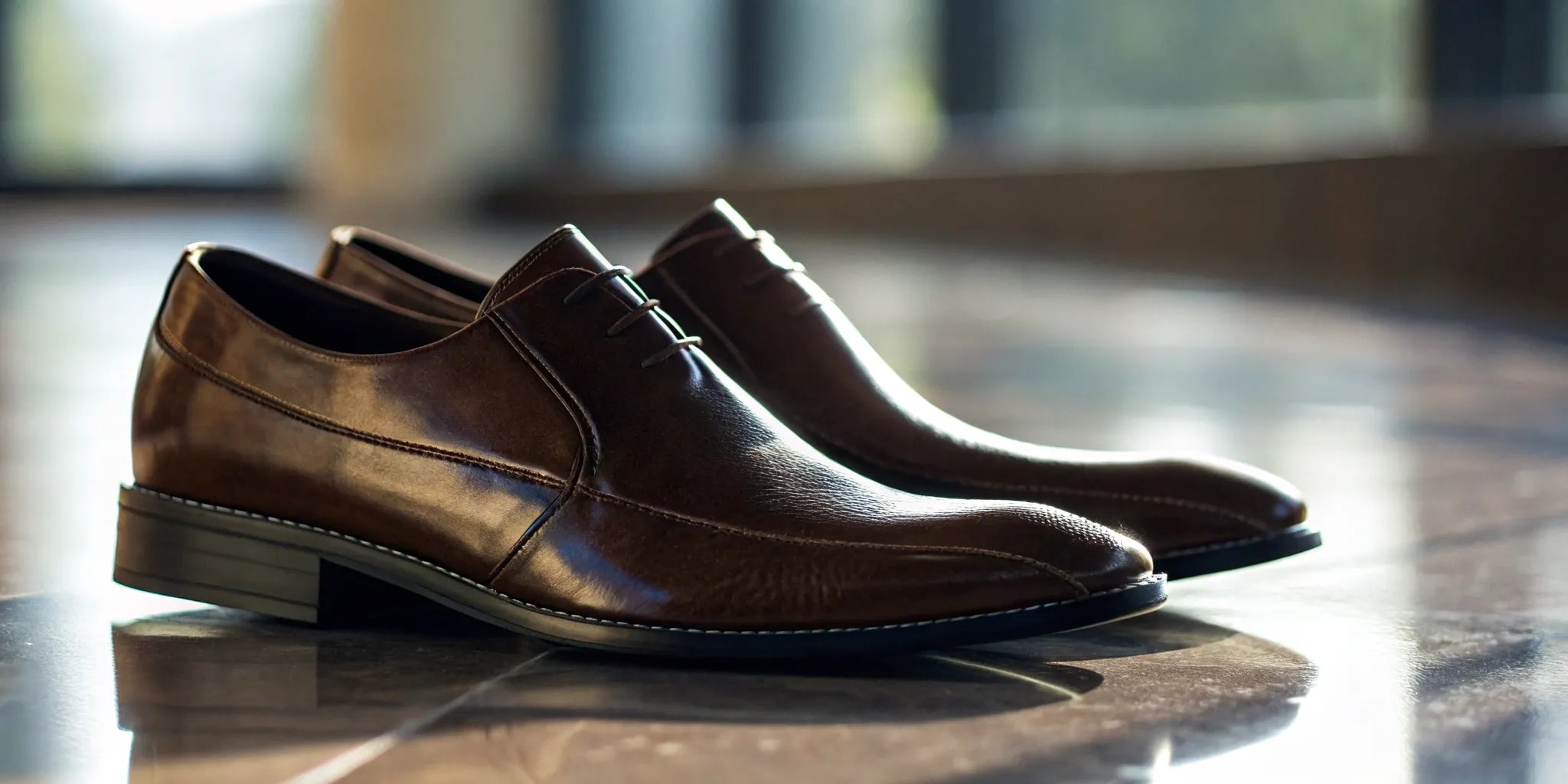 Stylish brown men's height-boosting dress shoes.