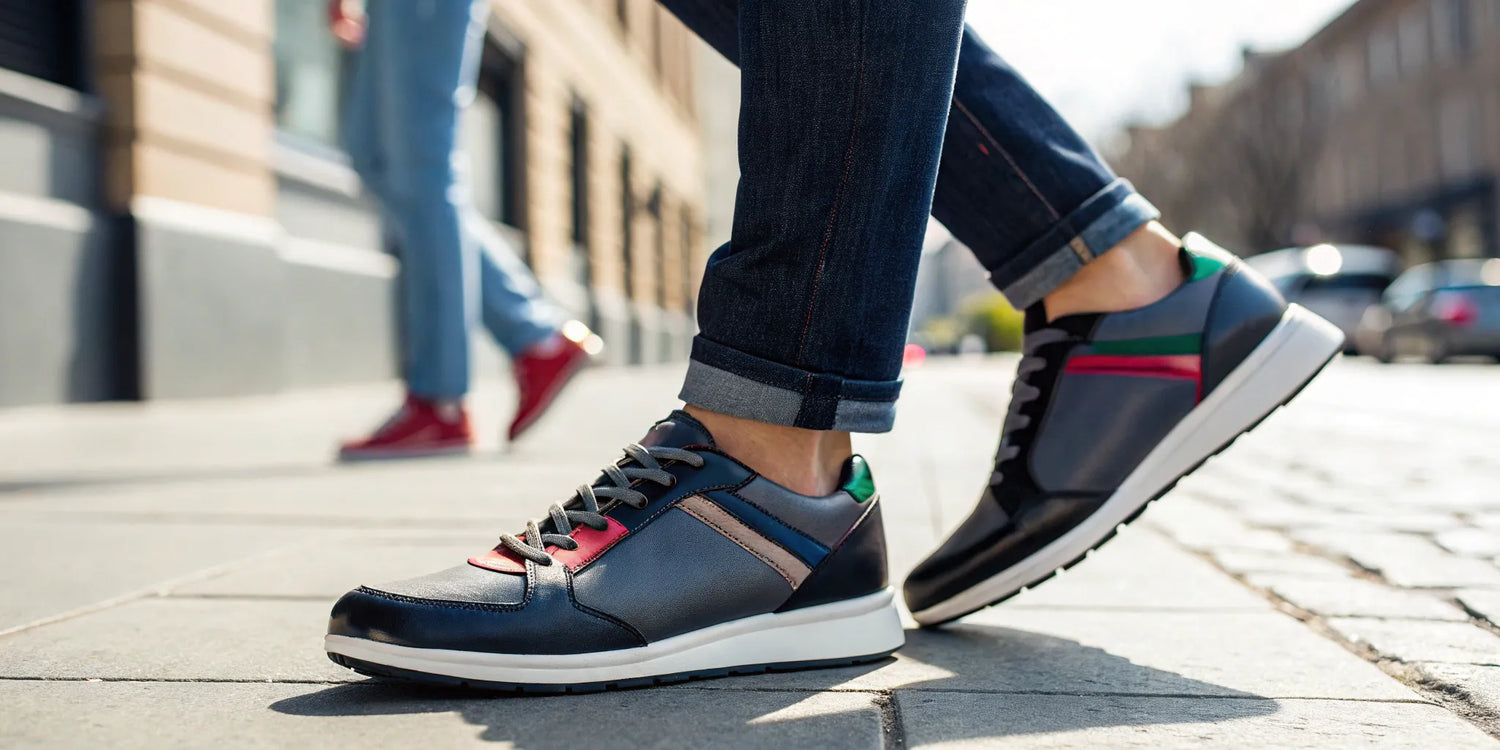 Tall sneakers boost height and style.