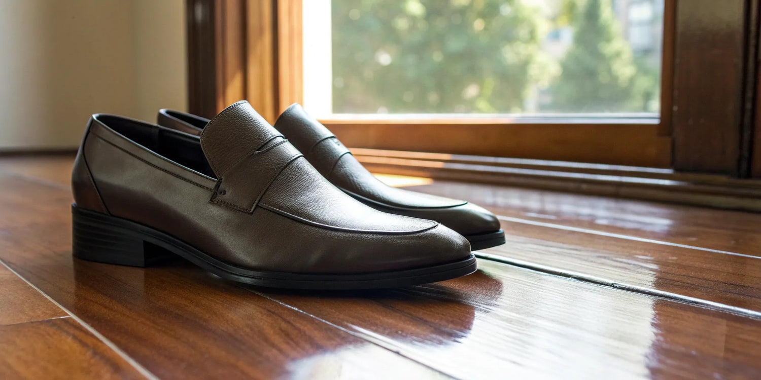 Stylish brown Heit leather loafers.