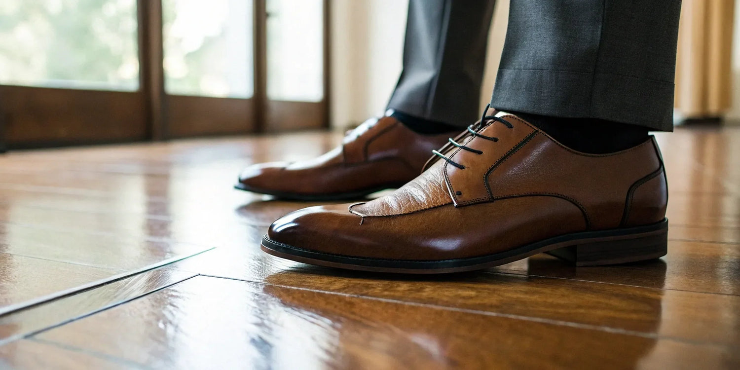 Men's brown dress shoes add height.