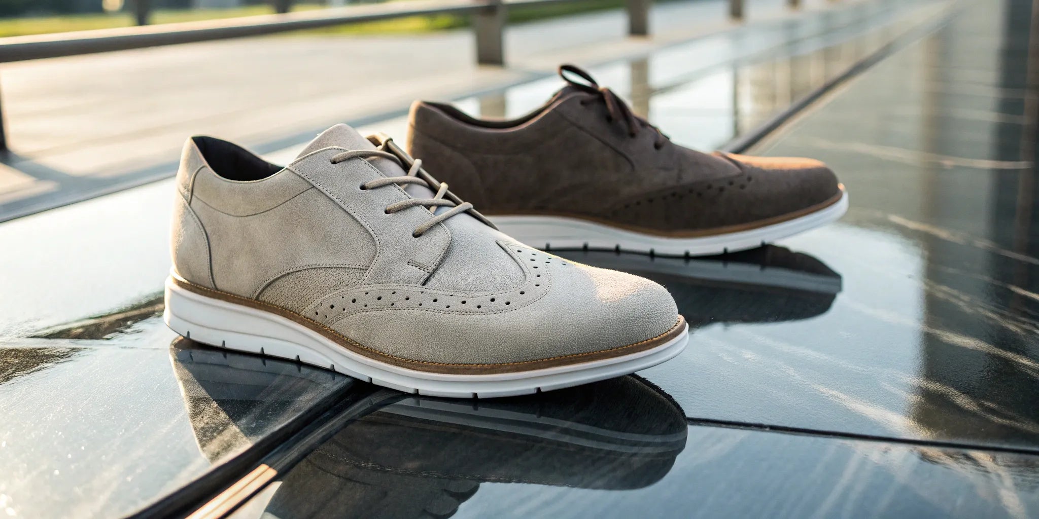 Stylish brown suede shoes that make men taller with a discreet lift.