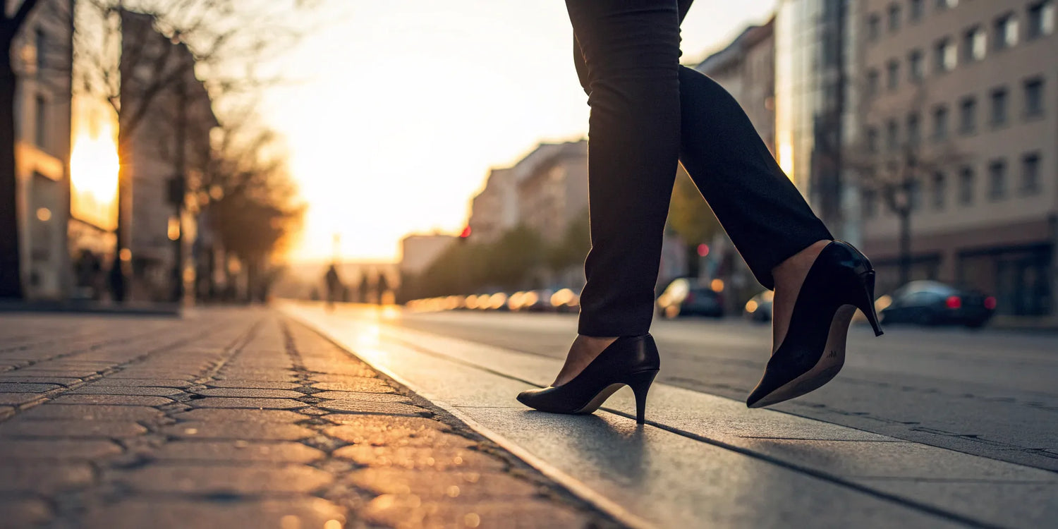 Stylish black height-increasing shoes for women.