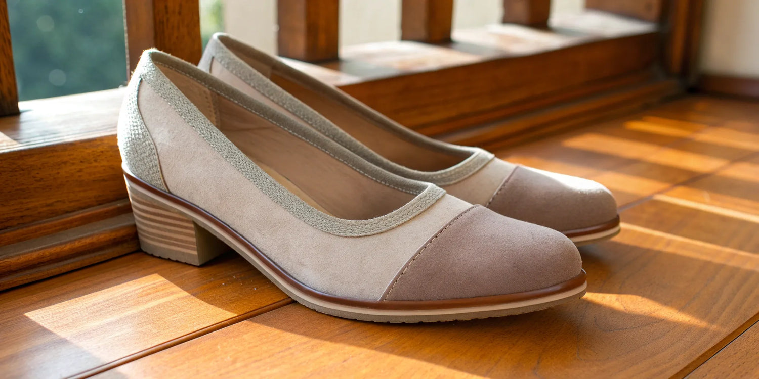 Women's stylish height-increasing dress shoes with a comfortable block heel.