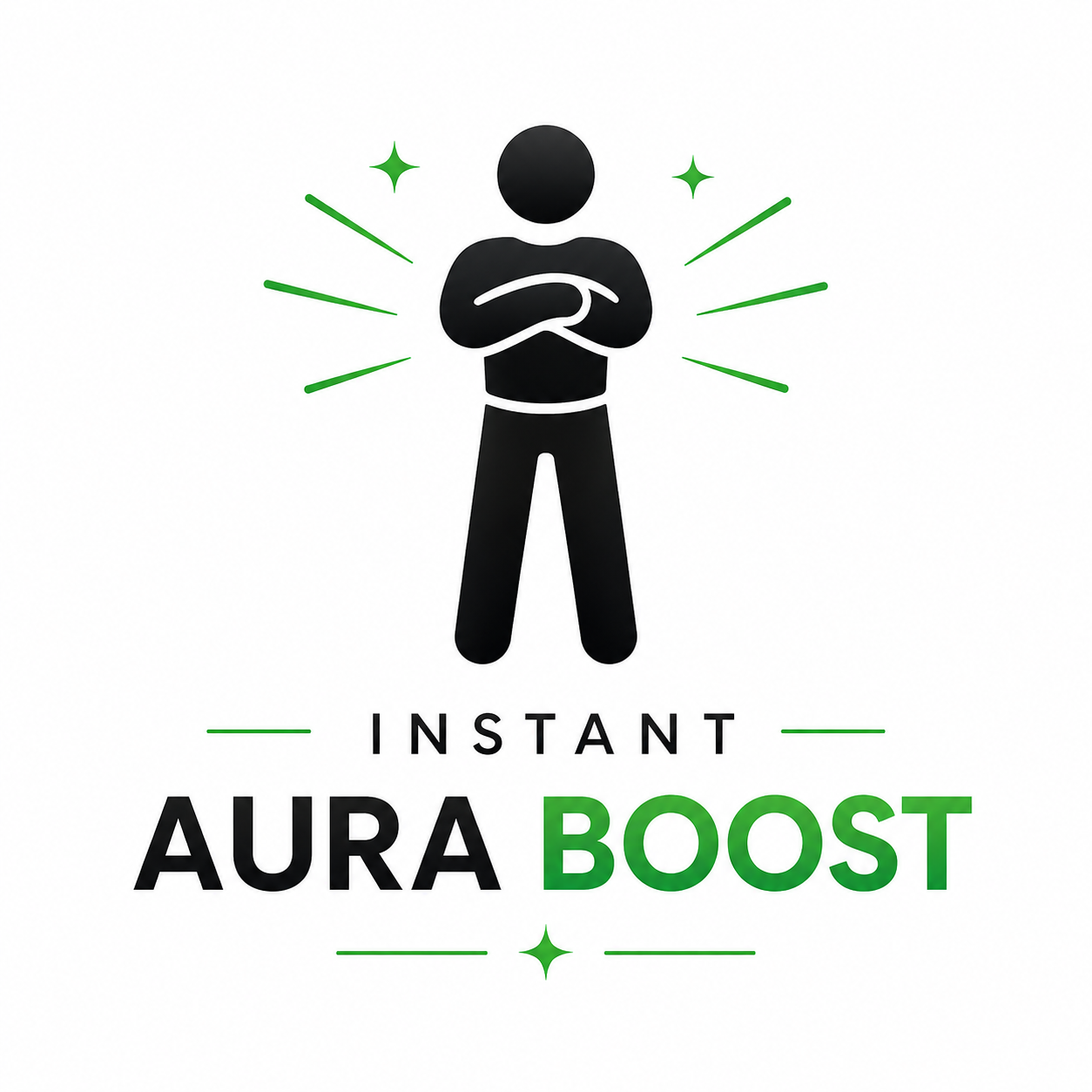 Logo for 'Instant Aura Boost' with a black silhouette of a person and green accents on a white background.