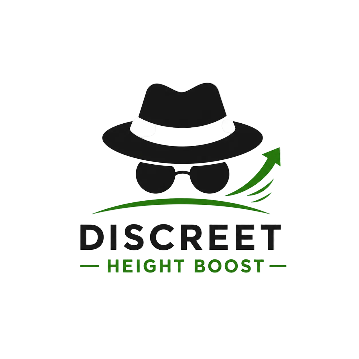 Logo for Discreet Height Boost with a hat and sunglasses design on a white background