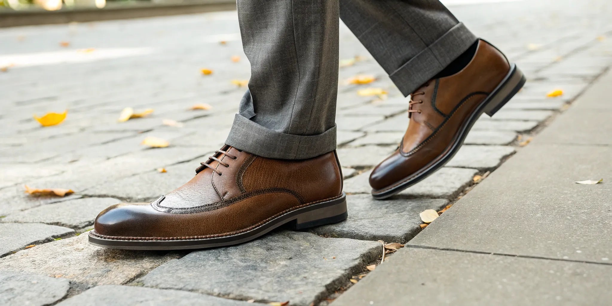 A pair of stylish brown leather dress shoes that make men taller.