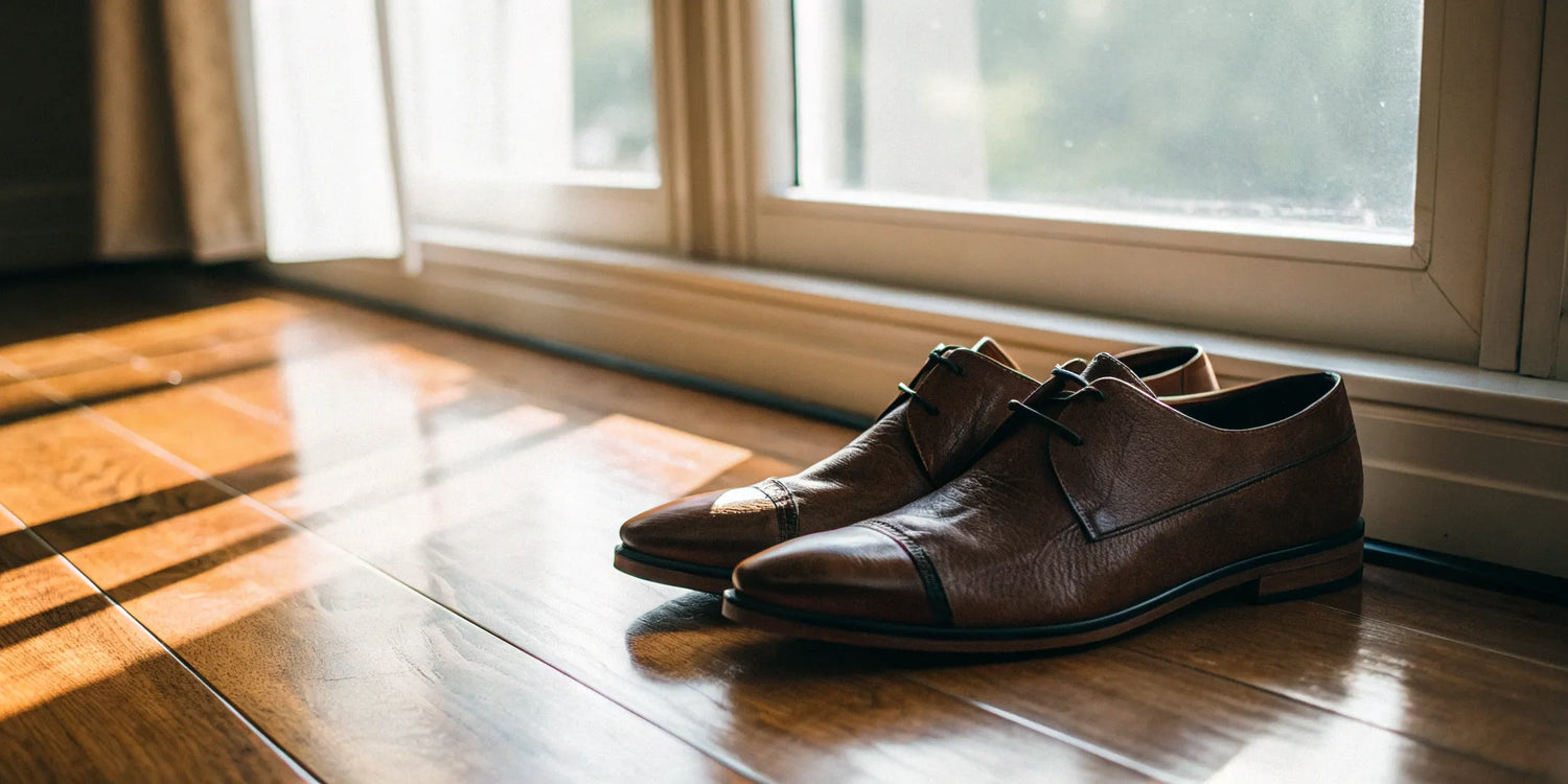 Stylish brown leather height-boosting shoes for men.