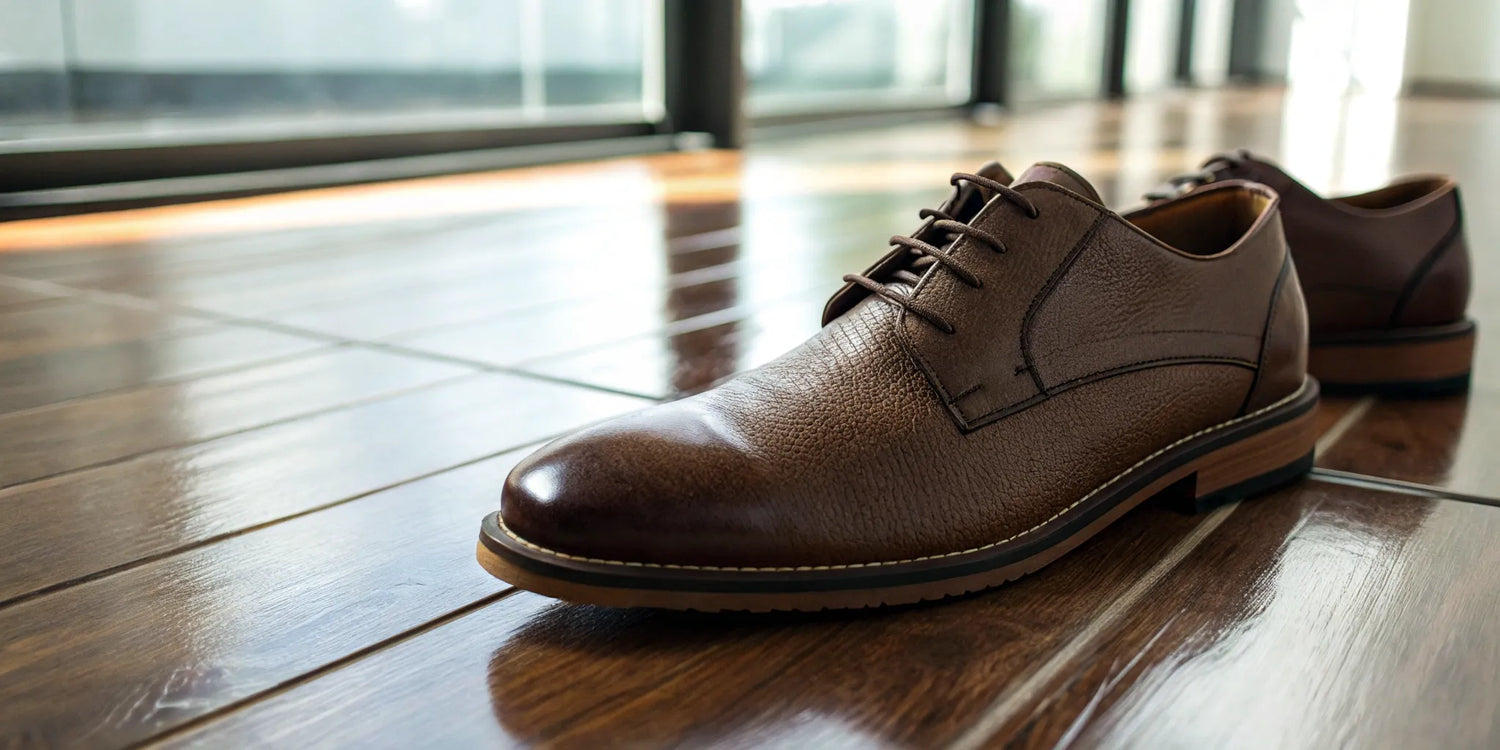 Stylish brown leather elevator shoes for increased height.