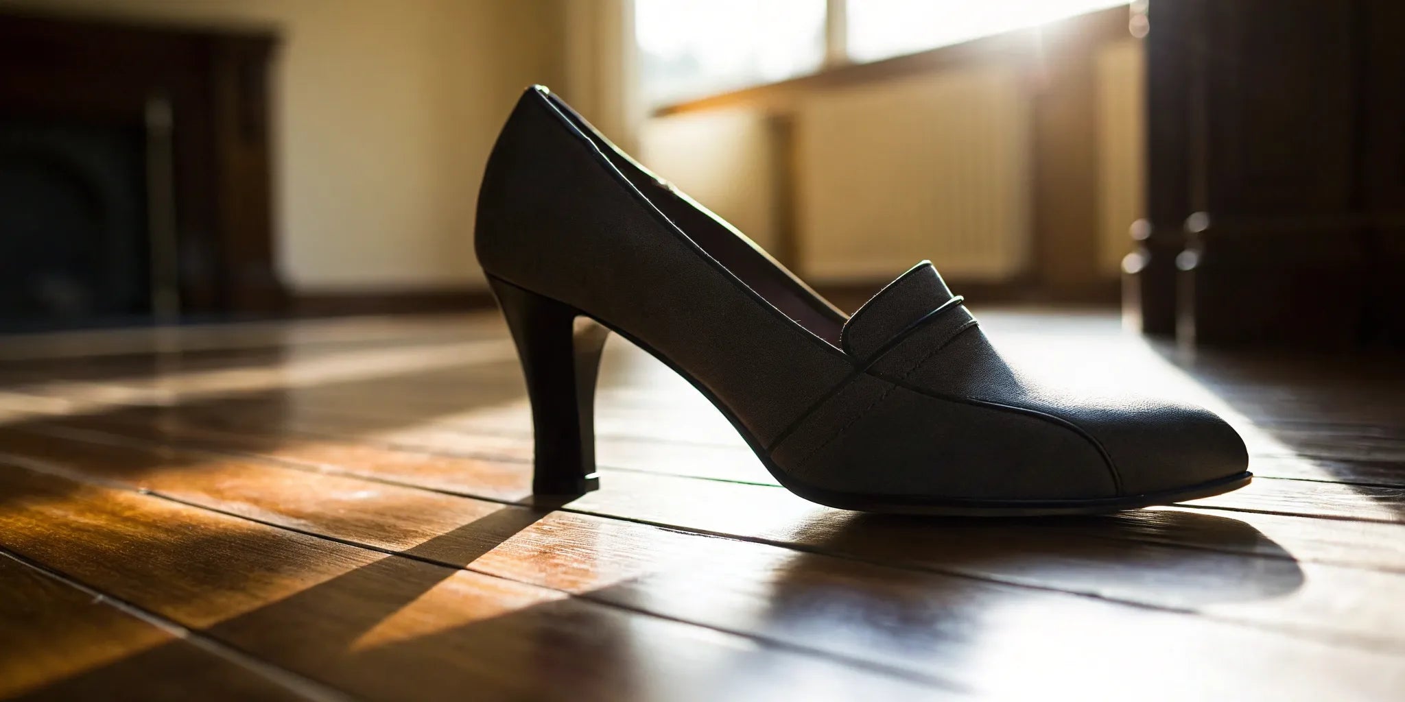 A black high heel, one of several types of shoes that add height.