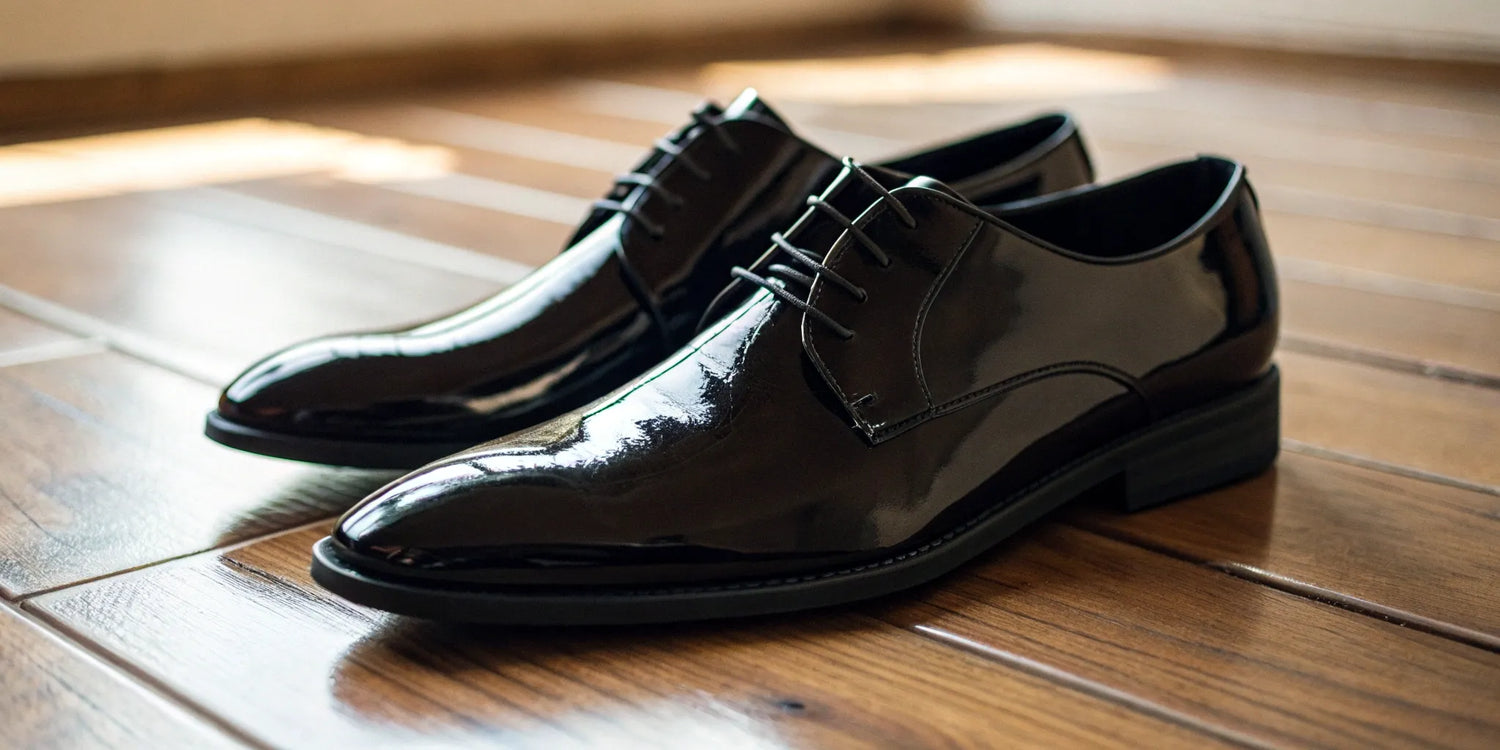 A pair of black dress shoes with a hidden lift to make me taller.