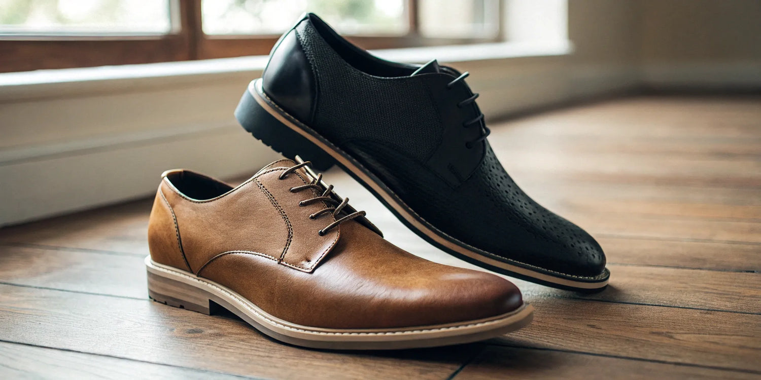 Men's height-increasing dress shoes in brown and black.