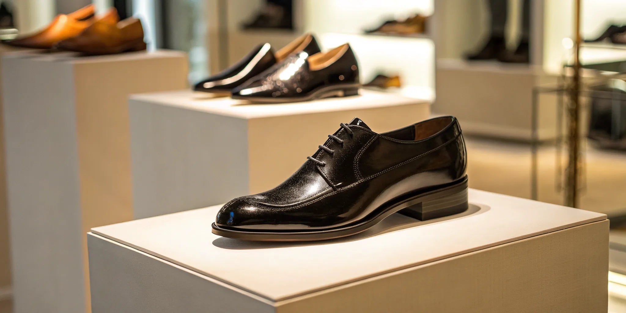 A black dress shoe with a hidden lift that makes guys taller.