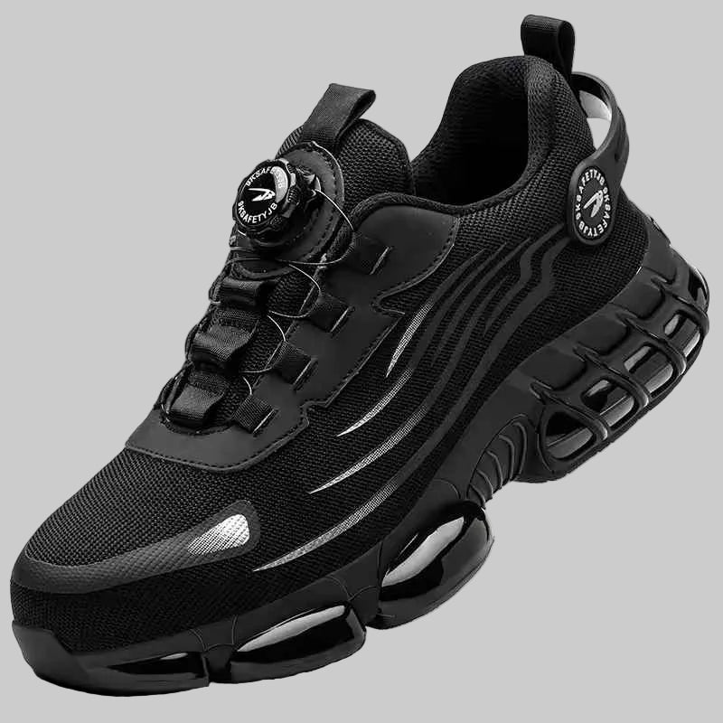 Black sneaker with unique sole design on a white background